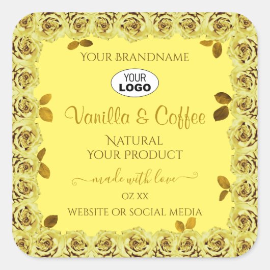 Elegant geel product Labels bloeiende Rozen Logo (Voorkant)