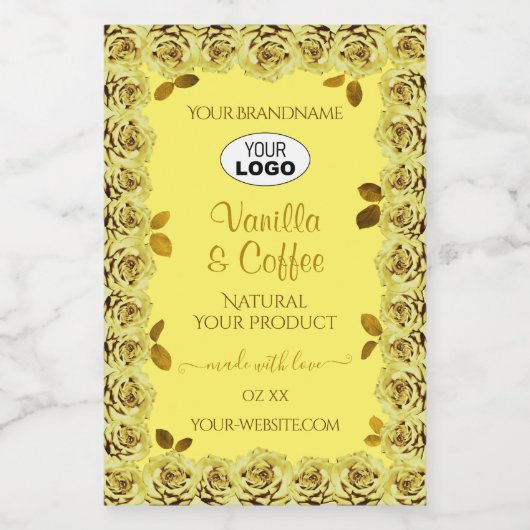 Elegant geel product Labels bloeiende Rozen Logo Voedselcontainer Etiket (Enkel label)