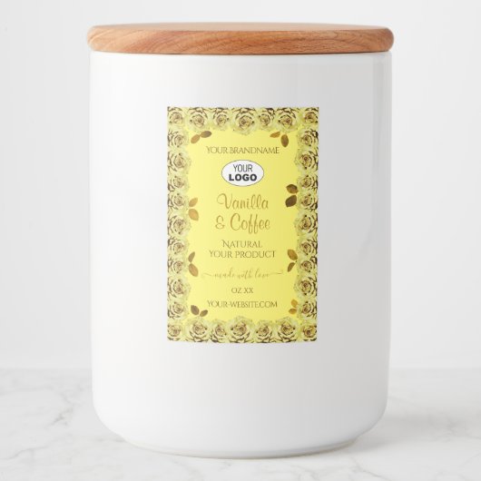 Elegant geel product Labels bloeiende Rozen Logo Voedselcontainer Etiket (Voorkant)