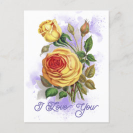 Elegant  geel rose bloemig ik hou van je briefkaart