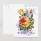 Elegant  geel rose bloemig ik hou van je briefkaart (Voorkant / Achterkant)