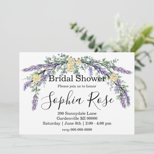 Elegant geel rose lavendel Vrijgezellenfeest Kaart (Staand voorkant)