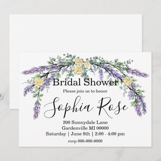 Elegant geel rose lavendel Vrijgezellenfeest Kaart (Voorkant / Achterkant)