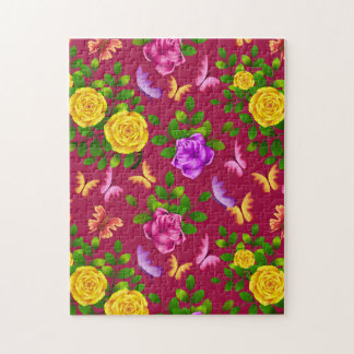 Elegant geel, roze en Paars Roos Legpuzzel