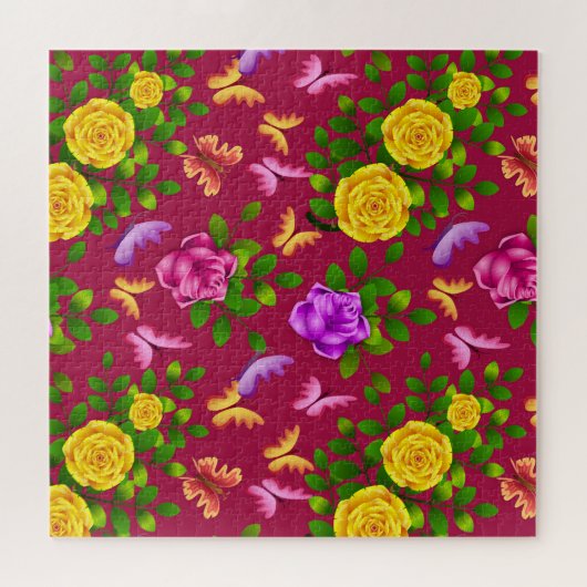 Elegant geel, roze en Paars Roos Legpuzzel (Horizontaal)