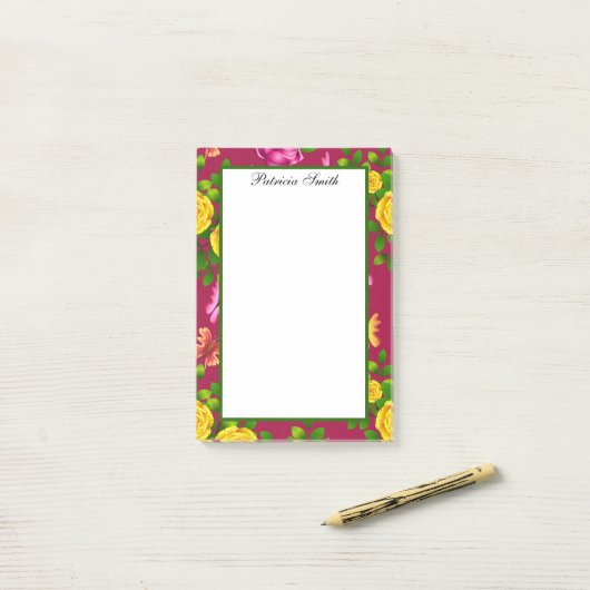 Elegant geel, roze en Paars Roos Post-it® Notes (Op bureau)