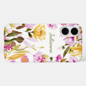 Elegant Geel Roze Waterverf Floral Gepersonaliseer Case-Mate iPhone Case (Achterkant (horizontaal))