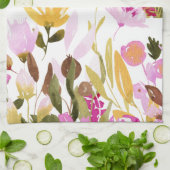 Elegant Geel Roze Waterverf Floral Gepersonaliseer Theedoek (Gevouwen)