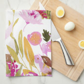 Elegant Geel Roze Waterverf Floral Gepersonaliseer Theedoek (Quarter Fold)