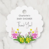 Elegant geel roze Wildflower Script Baby shower Bedankjes Labels (Achterkant)
