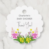 Elegant geel roze Wildflower Script Baby shower Bedankjes Labels (Voorkant)