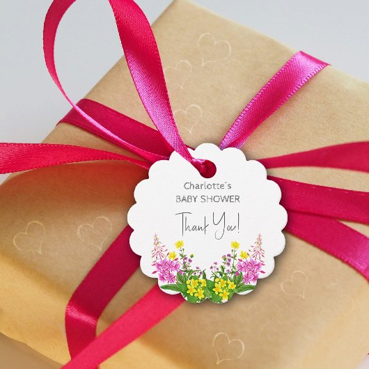 Elegant geel roze Wildflower Script Baby shower Bedankjes Labels
