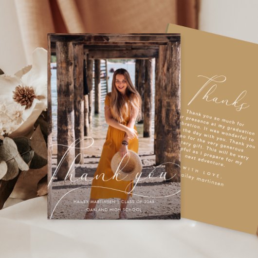 Elegant Geel Schrift Verloop Afstudeer Bedankt Kaart