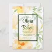 Elegant geel sinaasappel waterverf bloemenbruiloft kaart (Voorkant)