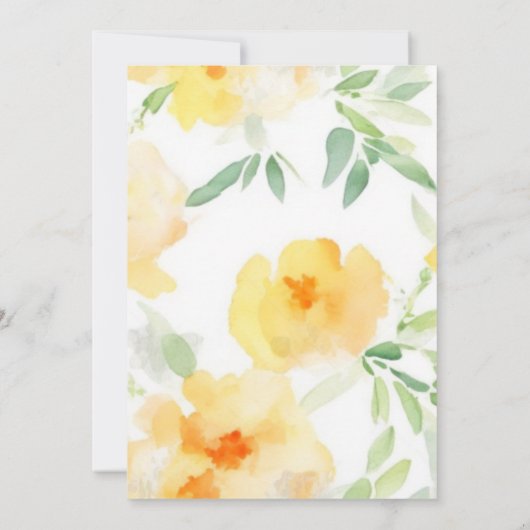 Elegant geel sinaasappel waterverf bloemenbruiloft kaart (Achterkant)