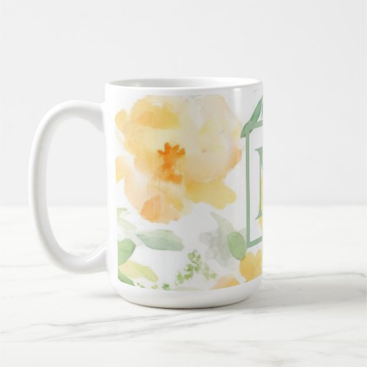 Elegant geel sinaasappel waterverf bloemig koffiemok (Links)