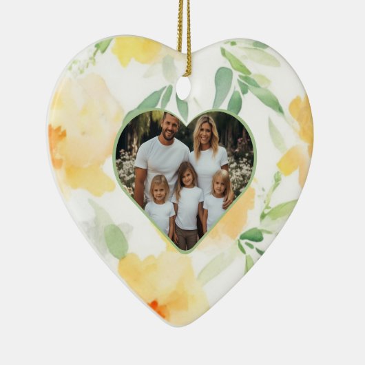 Elegant geel sinaasappel waterverf familiefoto keramisch ornament (Rechts)