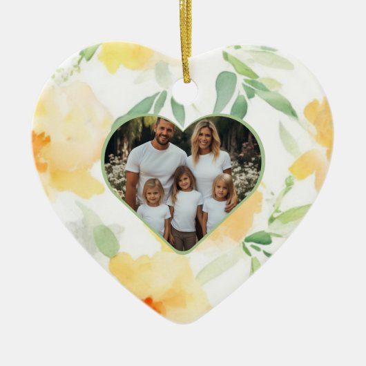 Elegant geel sinaasappel waterverf familiefoto keramisch ornament (Voorkant)