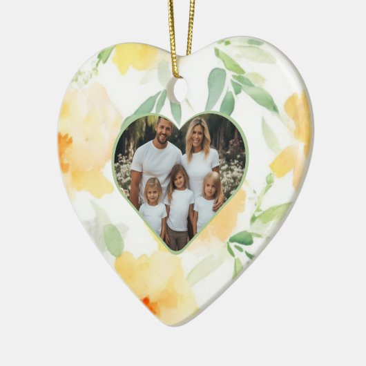 Elegant geel sinaasappel waterverf familiefoto keramisch ornament (Links)