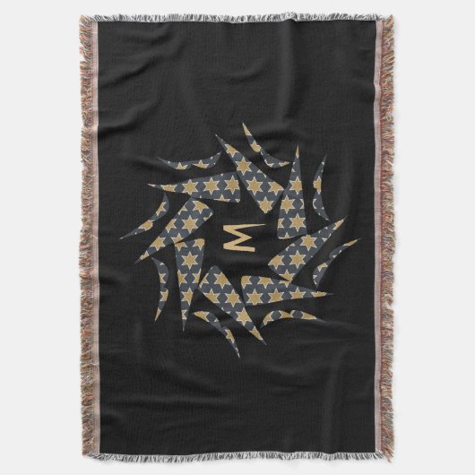 Elegant geel ster driehoek patroon Monogram Deken (Voorkant Verticaal)