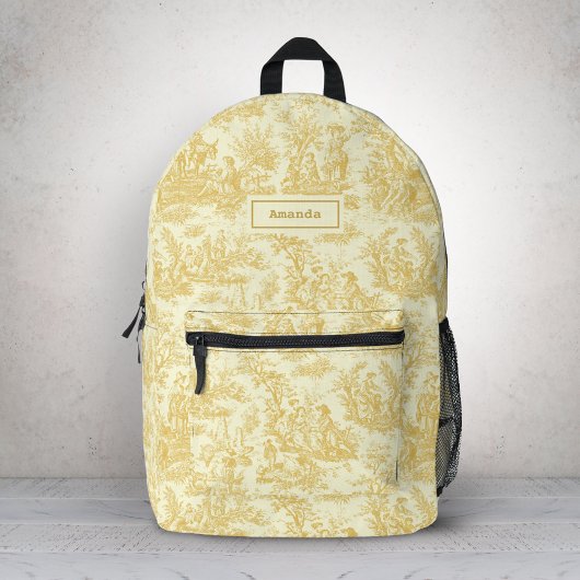 Elegant geel toile de jouy bedrukte rugzak