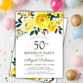 Elegant Geel Tuin Roos Bloemen 50ste Verjaardag Kaart