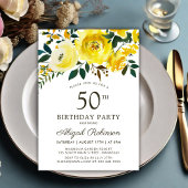 Elegant Geel Tuin Roos Bloemen 50ste Verjaardag Kaart