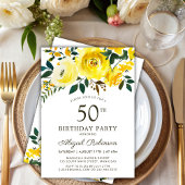 Elegant Geel Tuin Roos Bloemen 50ste Verjaardag Kaart