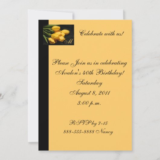 Elegant geel Tulip All Occasion Invitation Kaart (Achterkant)