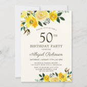 Elegant Geel Waterverf Bloemen 50ste Verjaardag Kaart (Voorkant)