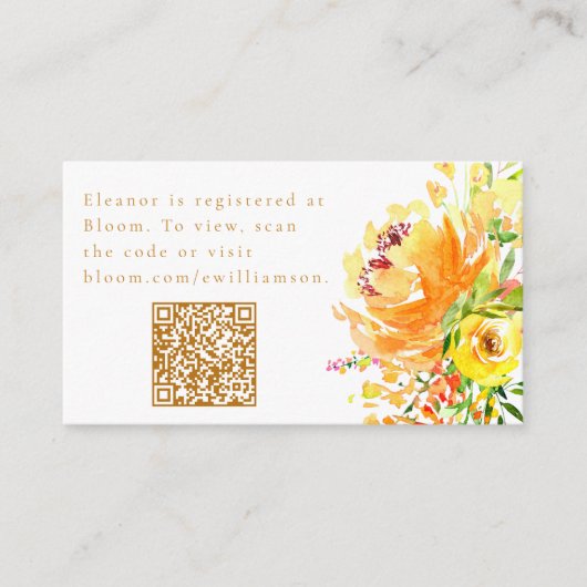 Elegant Geel Waterverf Bloemen Vrijgezellenfeest Q Informatiekaartje (Voorkant)