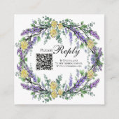 Elegant geel waterverf rozen lavendel RSVP QR Informatiekaartje (Voorkant)