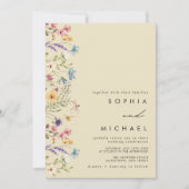 Elegant Geel Waterverf Wildflower Bruiloft Kaart (Voorkant)