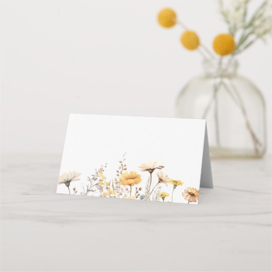 Elegant Geel Waterverf Wildflower Bruiloft Plaatskaartje (Achterkant)