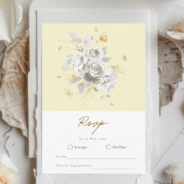 Elegant Geel Wit Rose Wedding RSVP Kaart