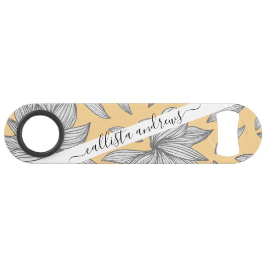 Elegant Geel Zilver Glitter Bloemenlijn Art Speed Flessenopener (Voorkant (Horizontaal))