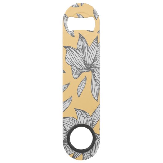 Elegant Geel Zilver Glitter Bloemenlijn Art Speed Flessenopener (Achterkant)