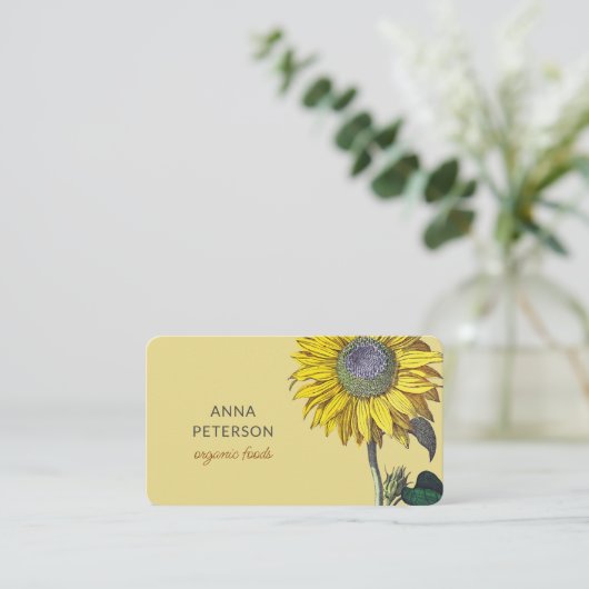 Elegant  Geel Zonnebloem Beige Grijs Visitekaartje (Staand voorkant)