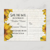 Elegant geel zonnebloem land save the date aankondigingskaart (Achterkant)