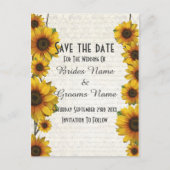 Elegant geel zonnebloem land save the date aankondigingskaart (Voorkant)