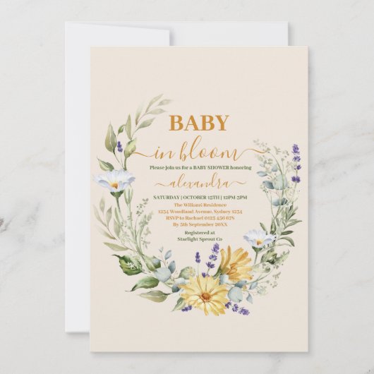 Elegant geel zonnebloem zonnig Baby shower Kaart (Voorkant)