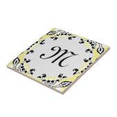 Elegant geel zwart-wit patroon met monogram tegeltje (Zijkant)