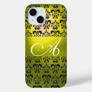 ELEGANT GEEL ZWARTE DAMASKMONOGRAM iPhone 15 CASE