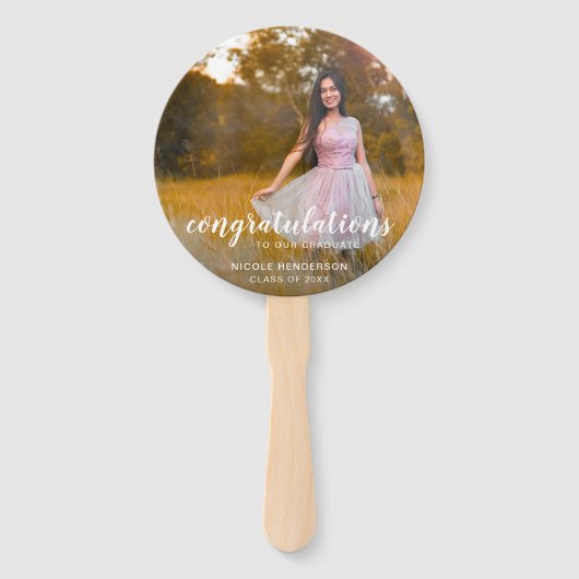 Elegant Gefeliciteerd Afstudeerder Foto Afstuderen Handwaaier (Achterkant)