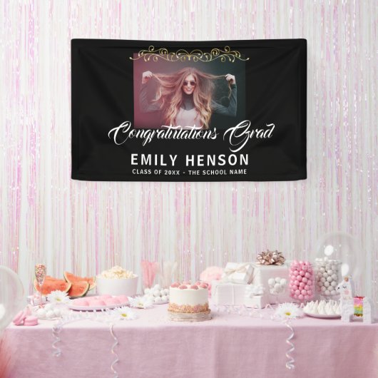 Elegant Gefeliciteerd Afstudeerder Ornament Foto Spandoek (Feest)