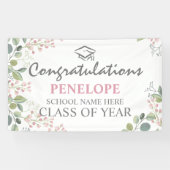 Elegant Gefeliciteerd Floral 2025 Afstuderen Spandoek (Horizontaal)