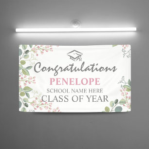 Elegant Gefeliciteerd Floral 2025 Afstuderen Spandoek