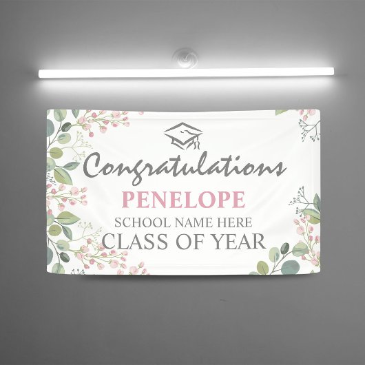 Elegant Gefeliciteerd Floral 2025 Afstuderen Spandoek