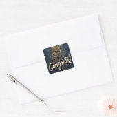Elegant "Gefeliciteerd!" Groeten met gouden Confet Vierkante Sticker (Envelop)