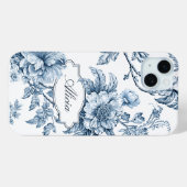 Elegant gegraveerd Blauw Bloemen w/Name of Monogra Case-Mate iPhone Case (Achterkant (horizontaal))